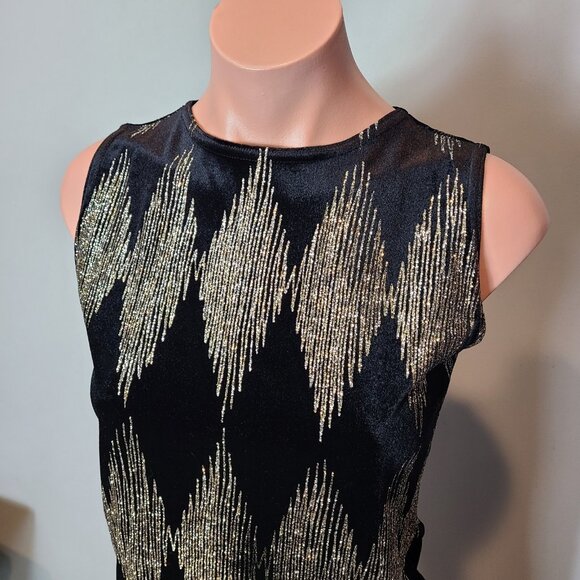 Vintage Fashion Bug Black Velvet Gold Gilded Glitter Top Art Deco 1920s Y2K - Picture 2 of 10